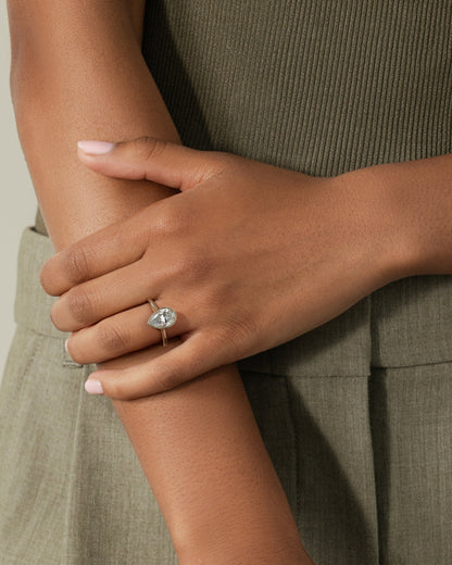Pear Hidden Halo Bezel Lab Grown Diamond Engagement Ring