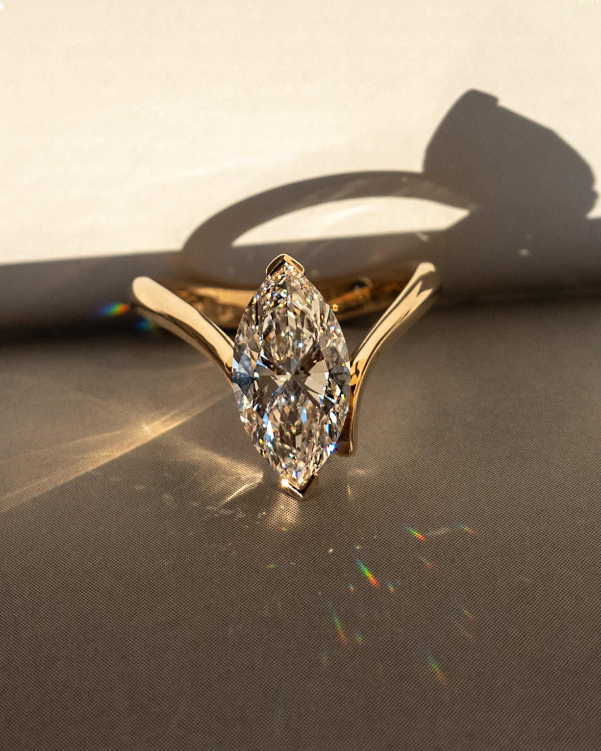 2 CT Marquise Unique Swirl Solitaire Lab Grown Engagement Ring