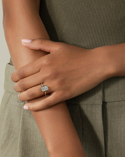 Radiant Hidden Halo and Bezel Lab Grown Diamond Engagement Ring