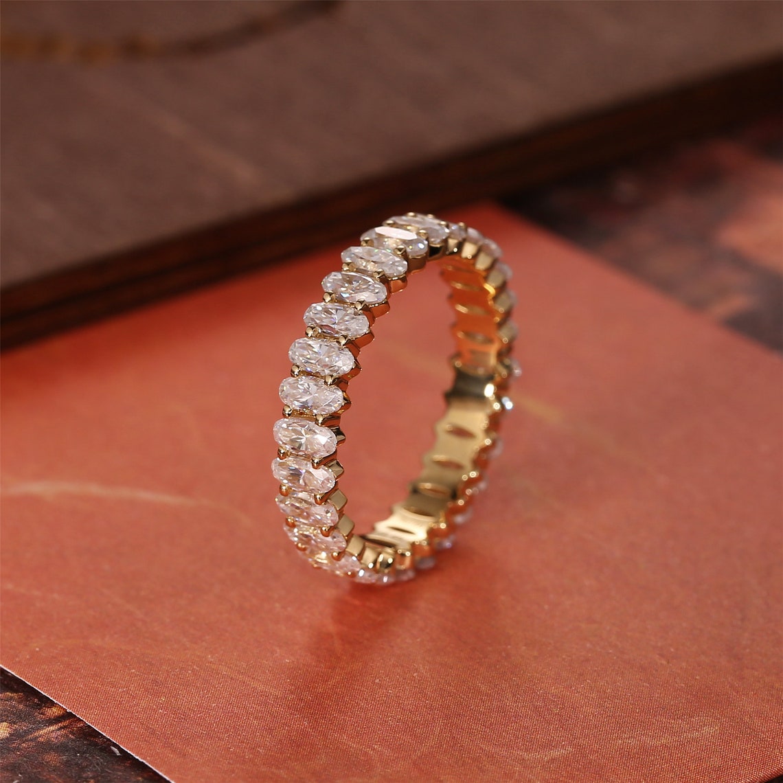 Stunning 1.2 CT Oval Moissanite Stones Full Eternity Wedding Bands 1