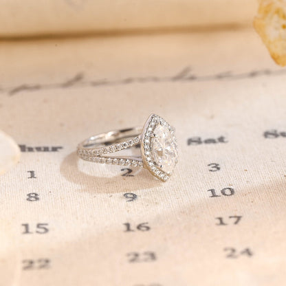Stunning 1.0 CT Marquise Cut Moissanite Engagement Ring with Halo Split Shank Pave Design 5