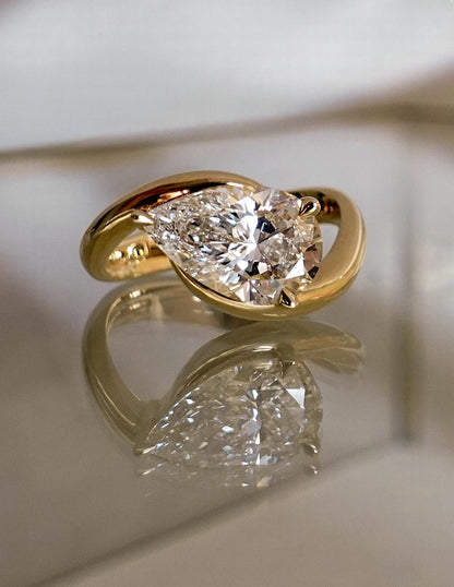 2.5 CT Pear East West Swirl Solitaire Lab Grown Engagement Ring