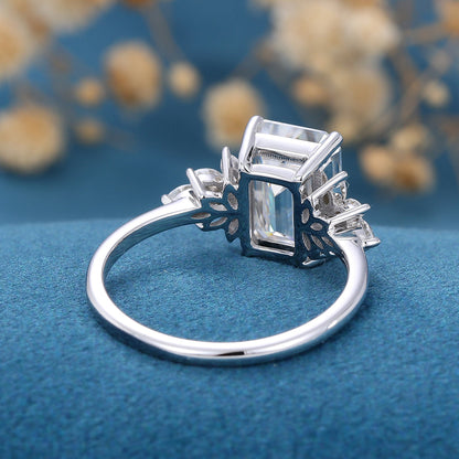 2.0 CT Emerald Shaped Moissanite Cluster Engagement Ring 5