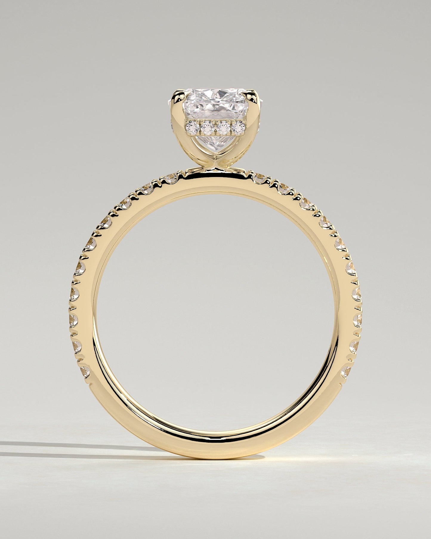Elongated Cushion Hidden Halo and Pave Lab Grown Diamond Engagement Ring