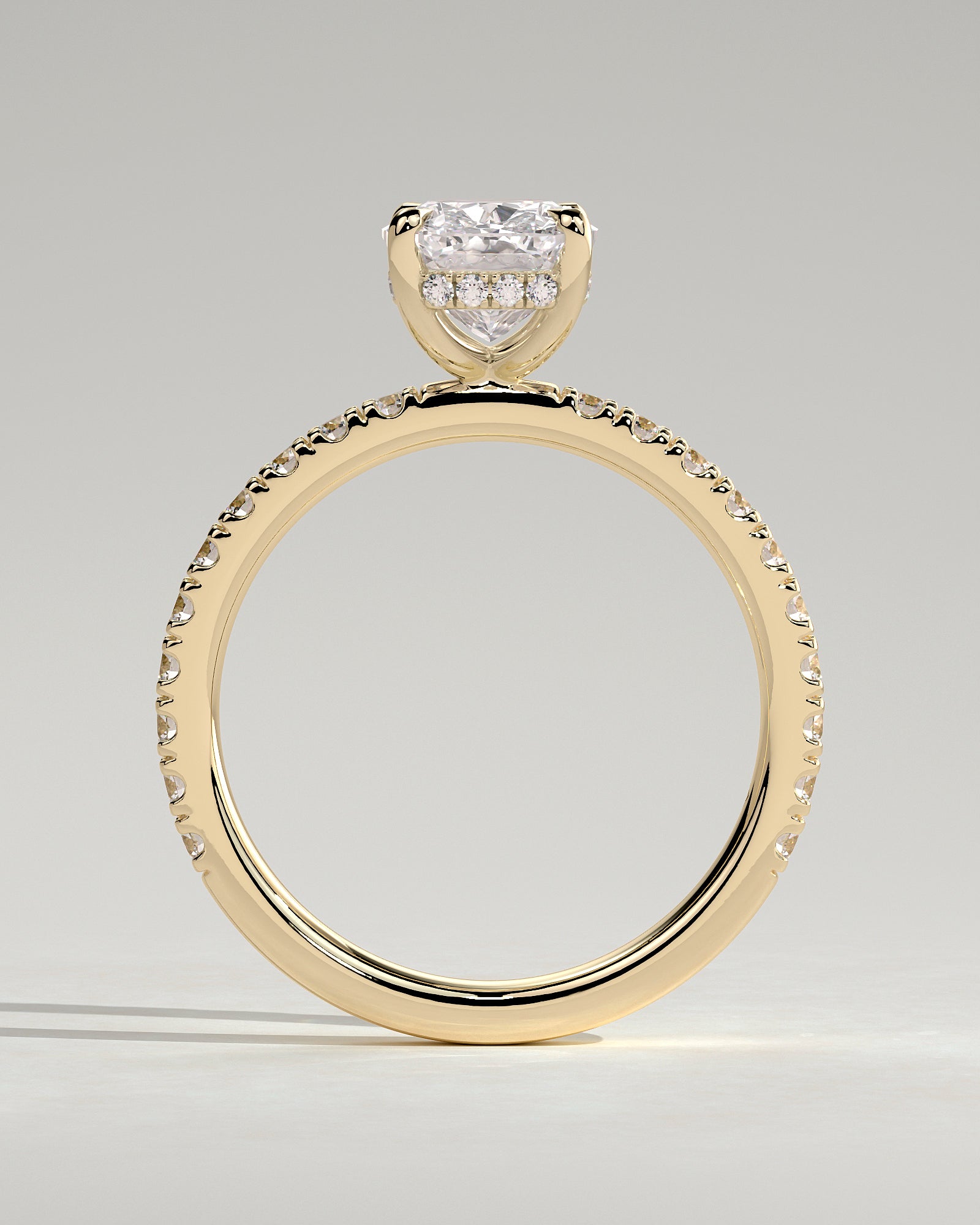 Elongated Cushion Hidden Halo and Pave Lab Grown Diamond Engagement Ring