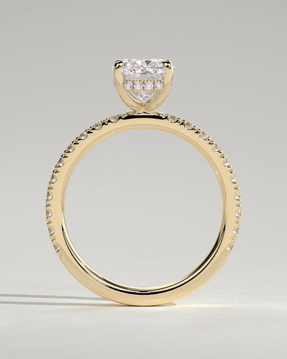 Elongated Cushion Hidden Halo and Pave Lab Grown Diamond Engagement Ring