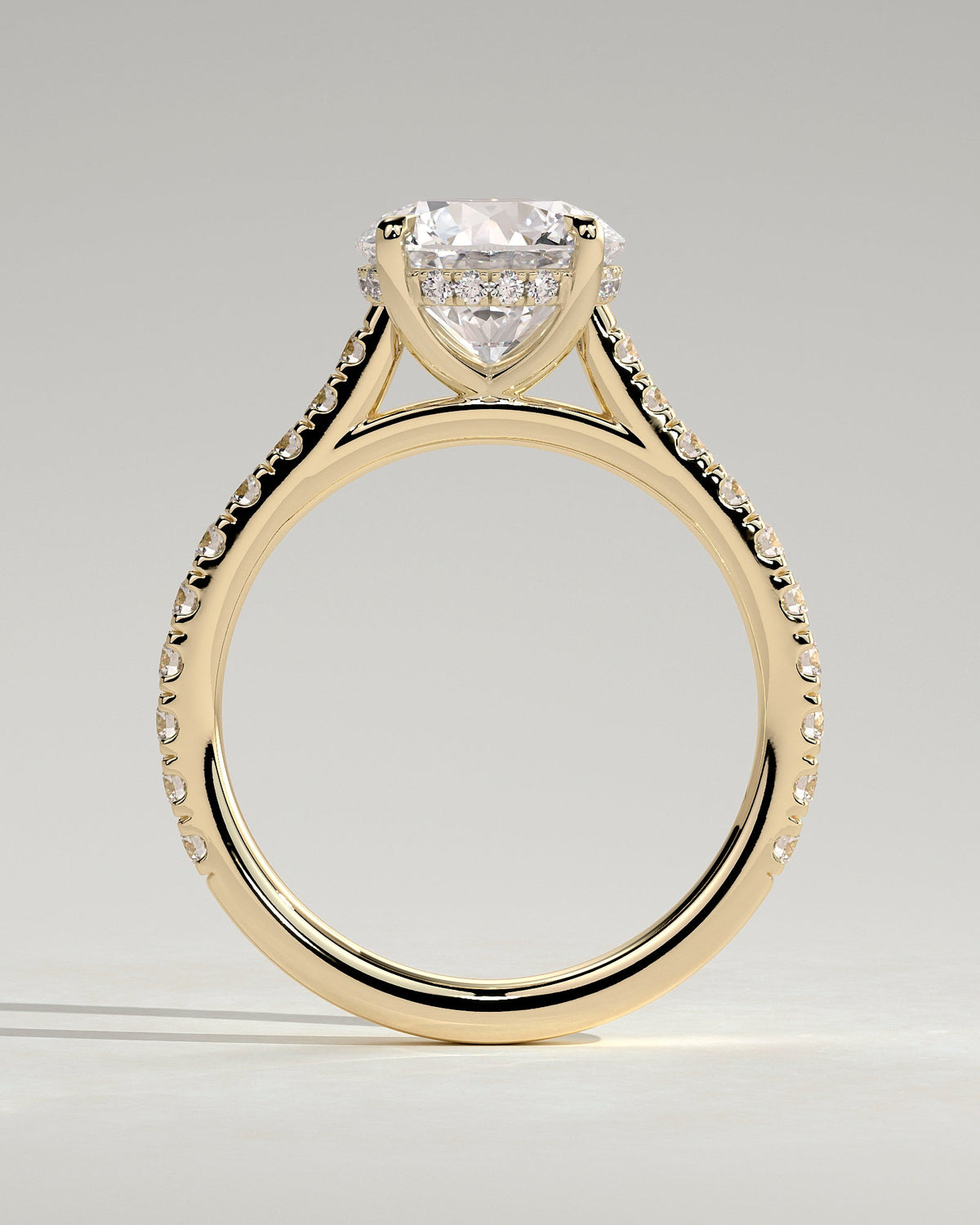 Cushion Hidden Halo & Pave With Cathedral Lab Grown Diamond Engagement Ring