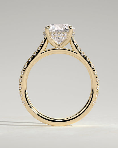 Cushion Hidden Halo & Pave With Cathedral Lab Grown Diamond Engagement Ring
