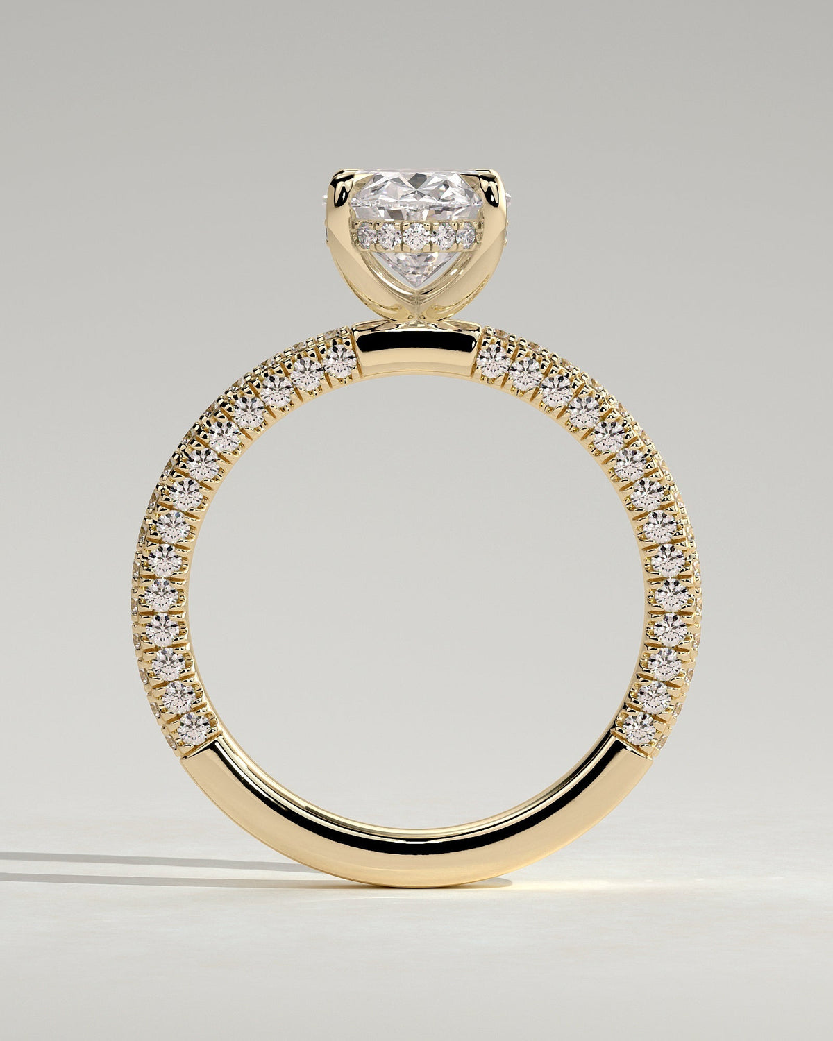 Oval Hiddne Halo and Triple Pave Lab Grown Diamond Engagement Ring