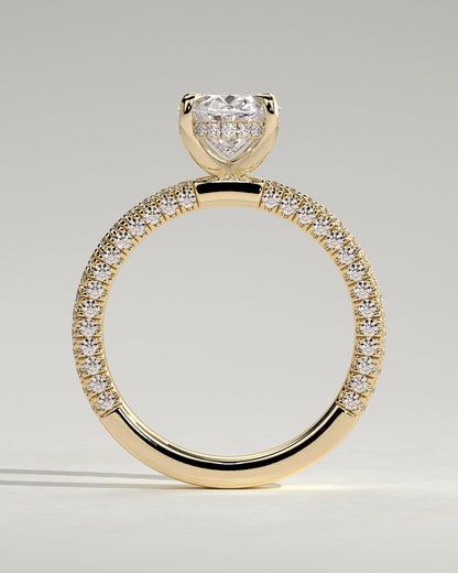 Oval Hiddne Halo and Triple Pave Lab Grown Diamond Engagement Ring