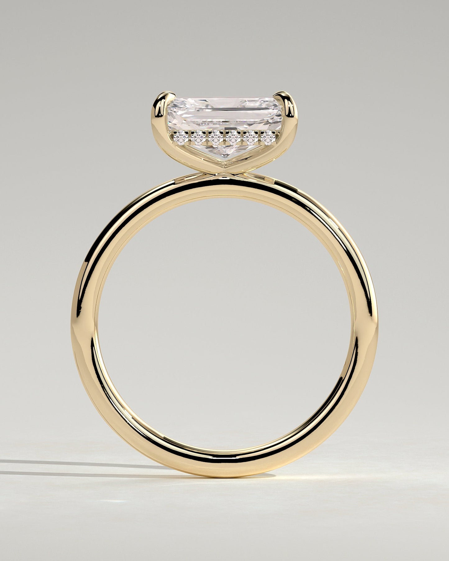 Radiant Hidden Halo and East West Lab Grown Diamond Engagement Ring