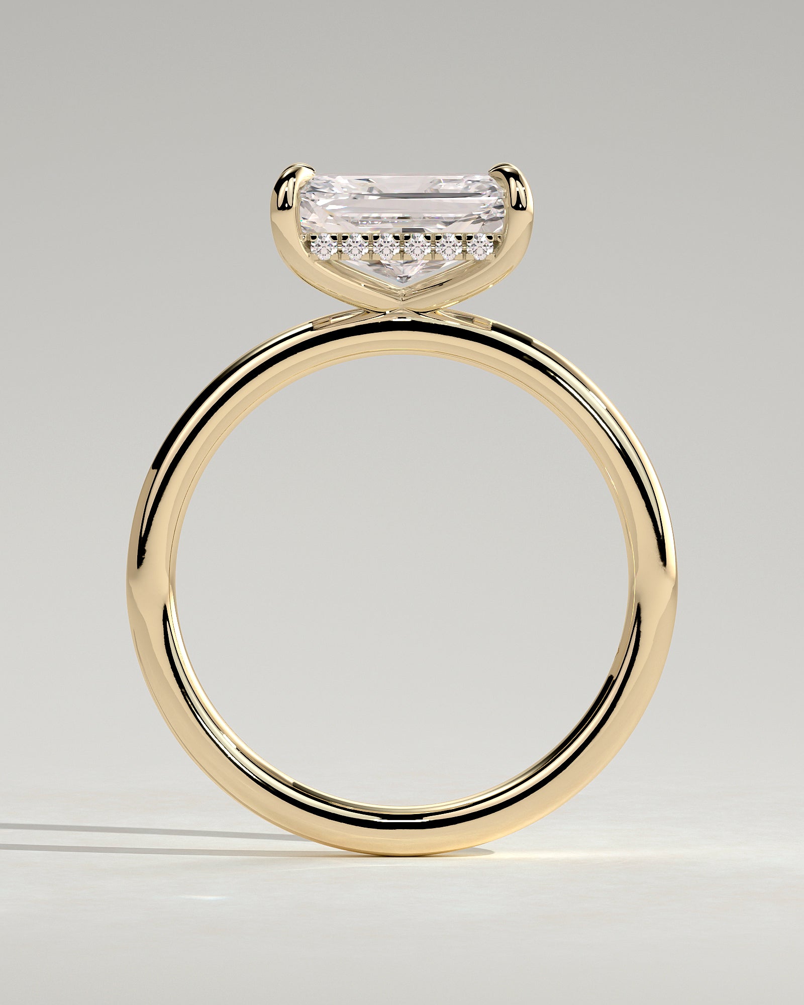 Radiant Hidden Halo and East West Lab Grown Diamond Engagement Ring
