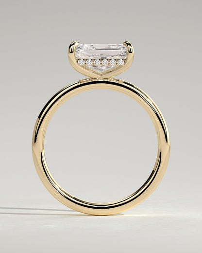 Radiant Hidden Halo and East West Lab Grown Diamond Engagement Ring