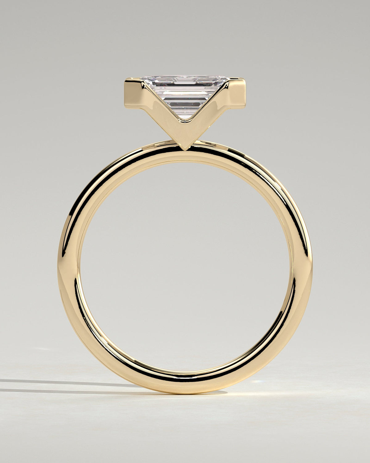Emerald Half Bezel Solitaire Lab Grown Diamond Engagement Ring