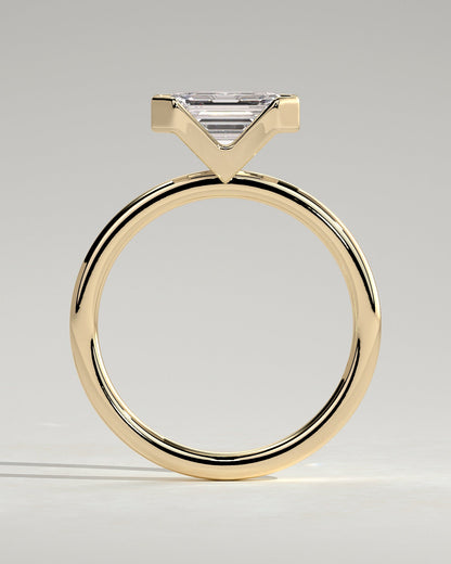Emerald Half Bezel Solitaire Lab Grown Diamond Engagement Ring