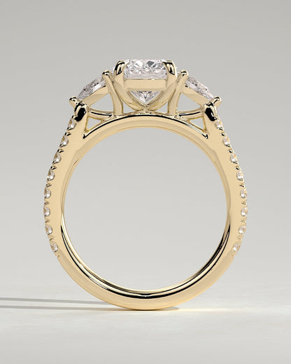 Elongated Cushion Three Stones and Pave Lab Grown Diamond Engagement Ring