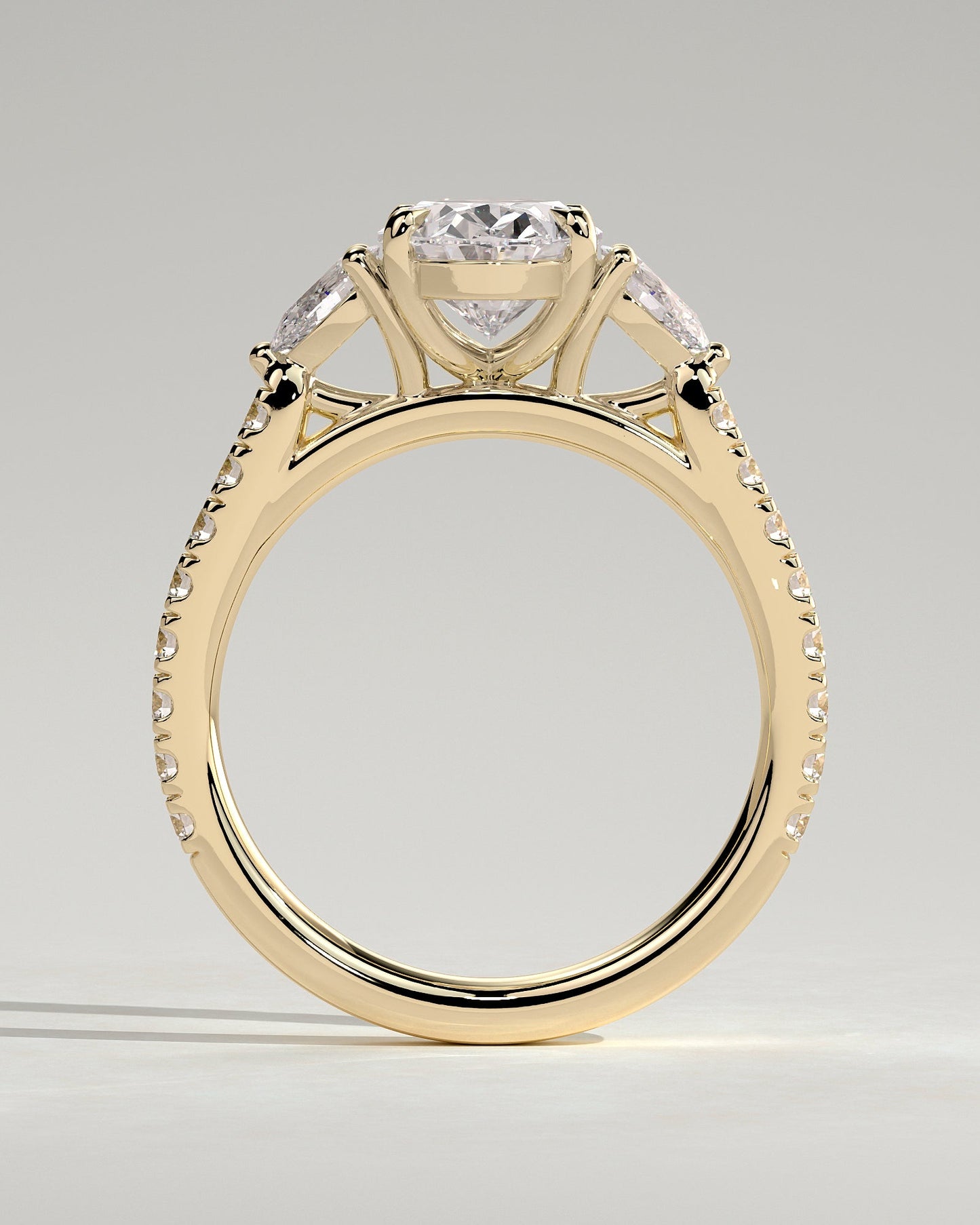 Oval Three Stones and Pave Hidden Halo Lab Grown Diamond Engagement Ring