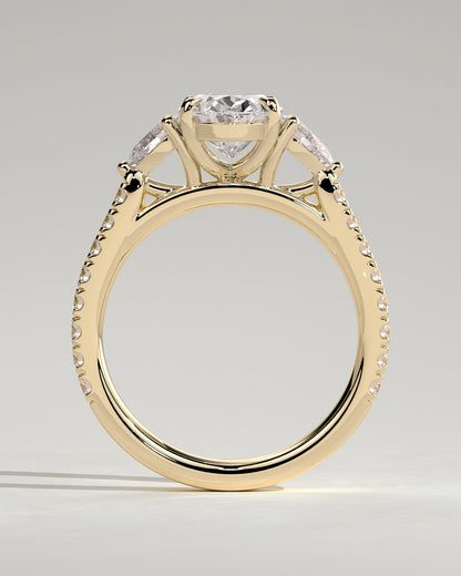 Oval Three Stones and Pave Hidden Halo Lab Grown Diamond Engagement Ring