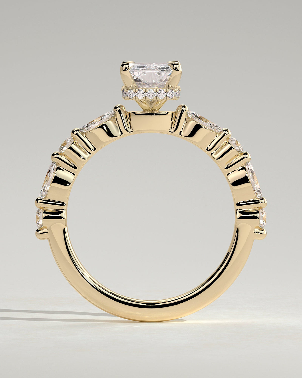 Radiant Hidden Halo and Pave Lab Grown Diamond Engagement Ring