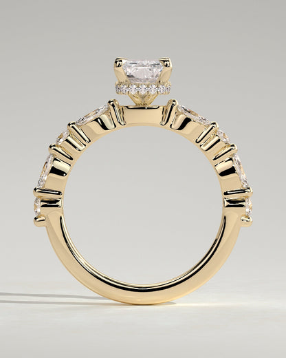 Radiant Hidden Halo and Pave Lab Grown Diamond Engagement Ring