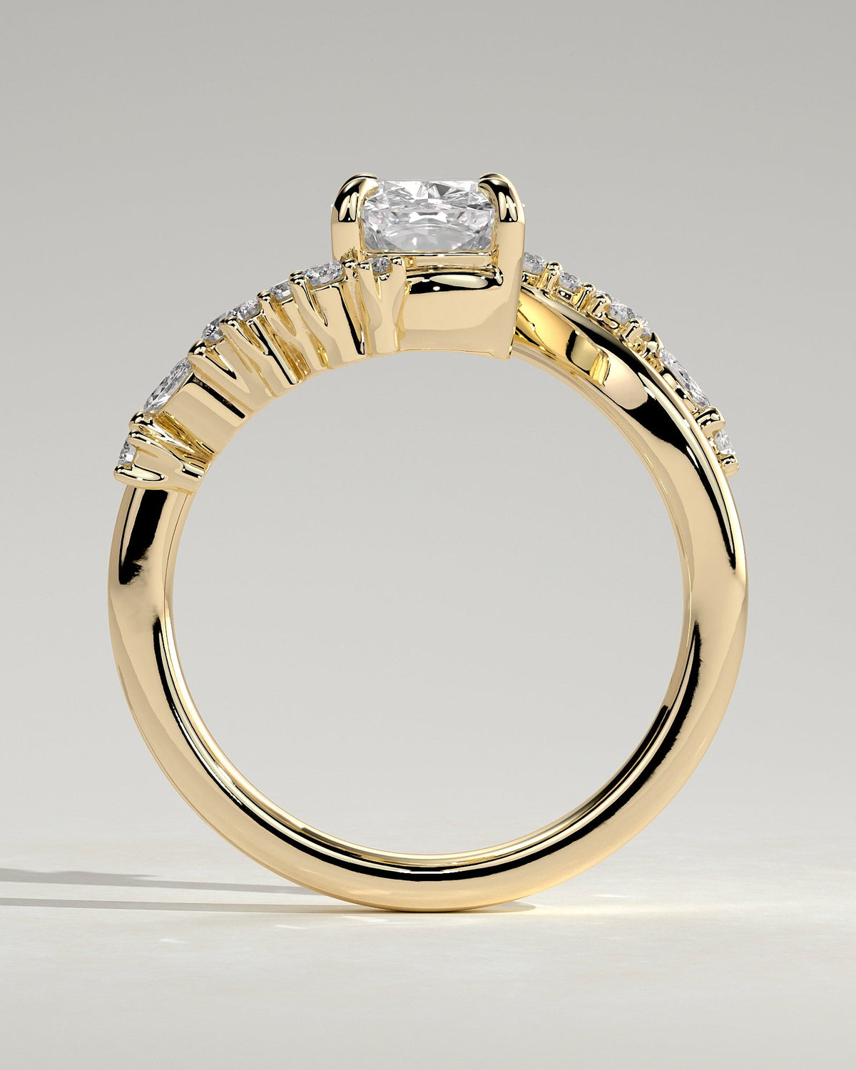 Elongated Cushion Swirl Cluster Lab Grown Diamond Engagement Ring