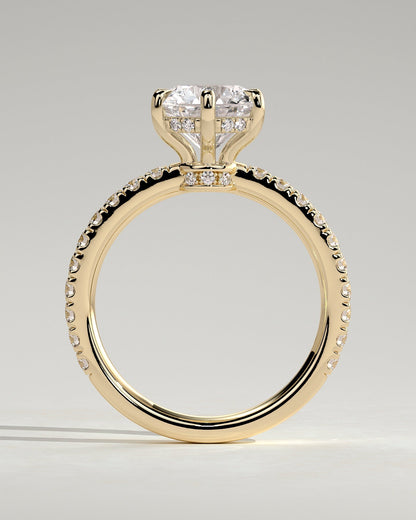 Round Hidden Halo and Pave Lab Grown Diamond Engagement Ring