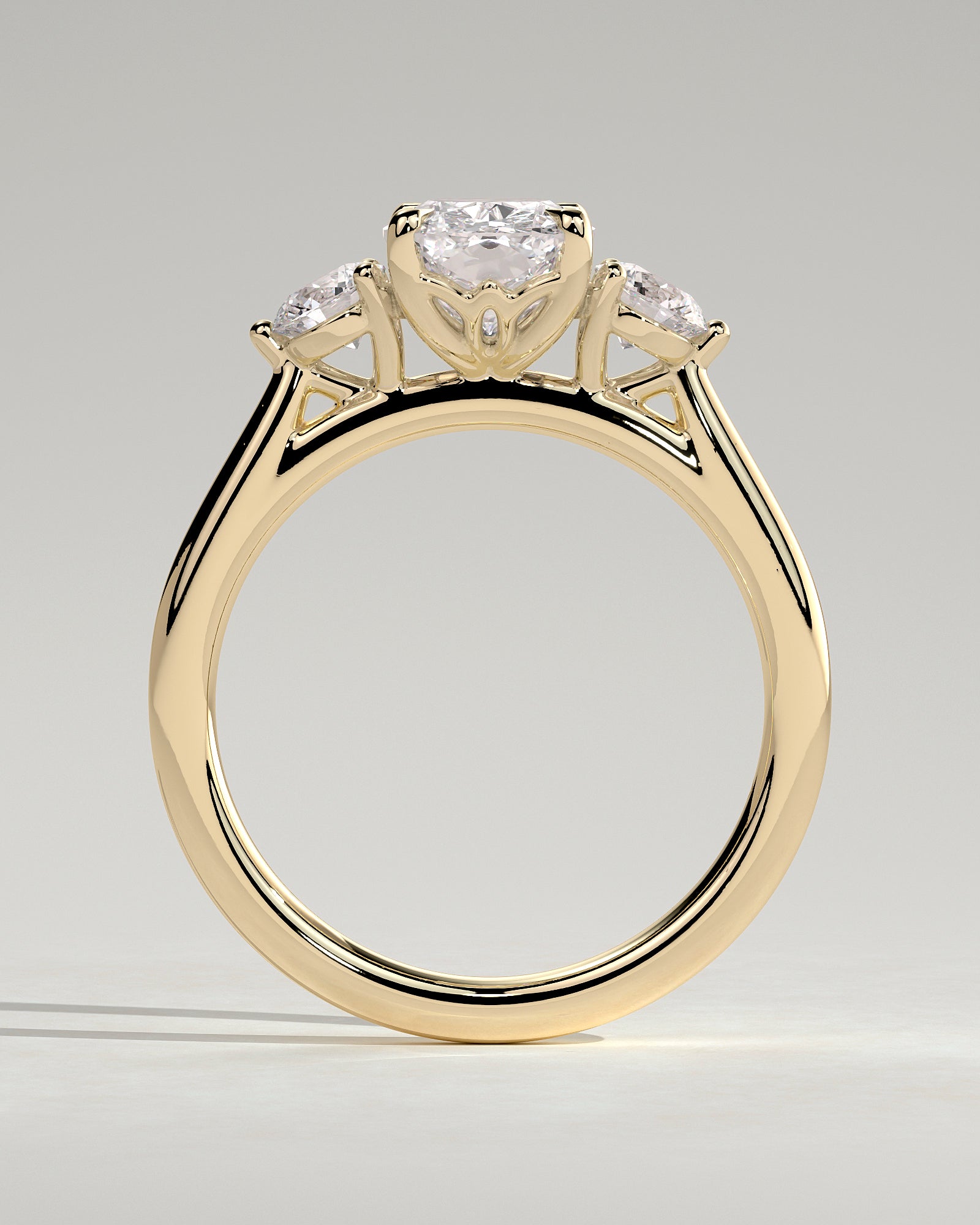 Elongated Cushion Three Stones Lab Grown Diamond Engagement Ring