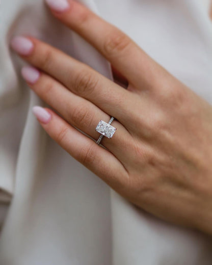 3.0 CT Radiant Solitaire Hidden Halo Moissanite Engagement Ring 2