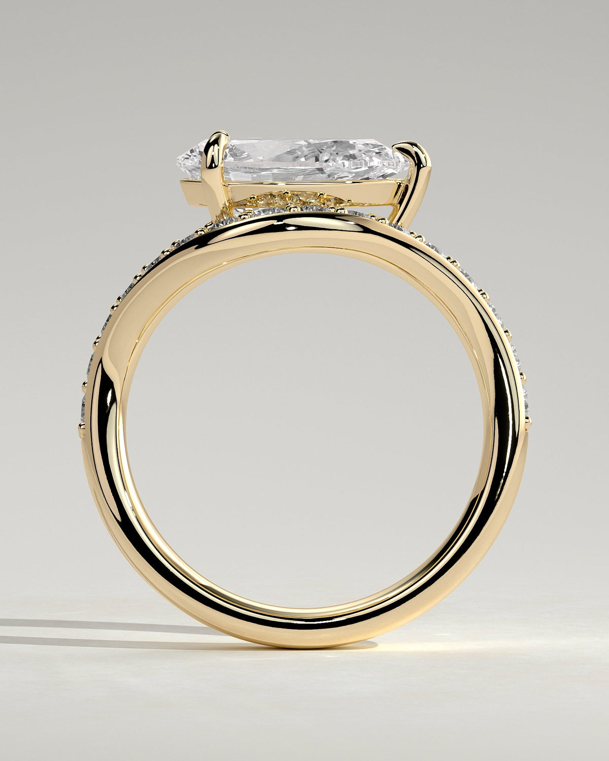 Pear Swirl East West Pave Lab Grown Diamond Engagement Ring