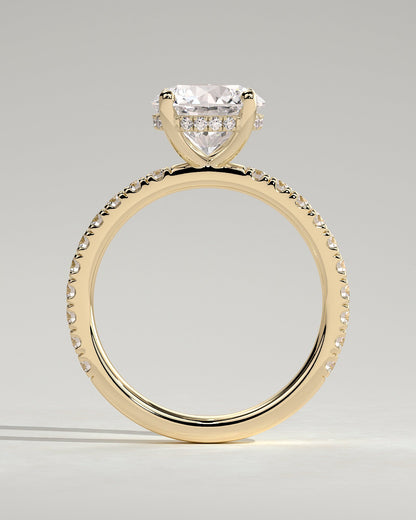 Round Hidden Halo and Pave Lab Grown Diamond Engagement Ring