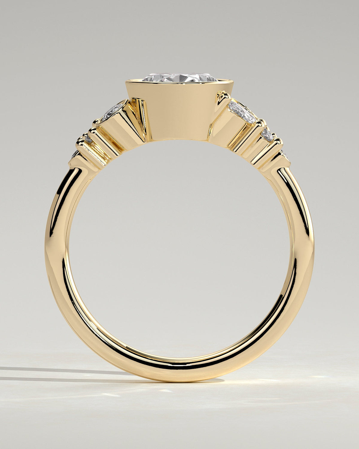 Oval Bezel and Cluster Lab Grown Diamond Engagement Ring