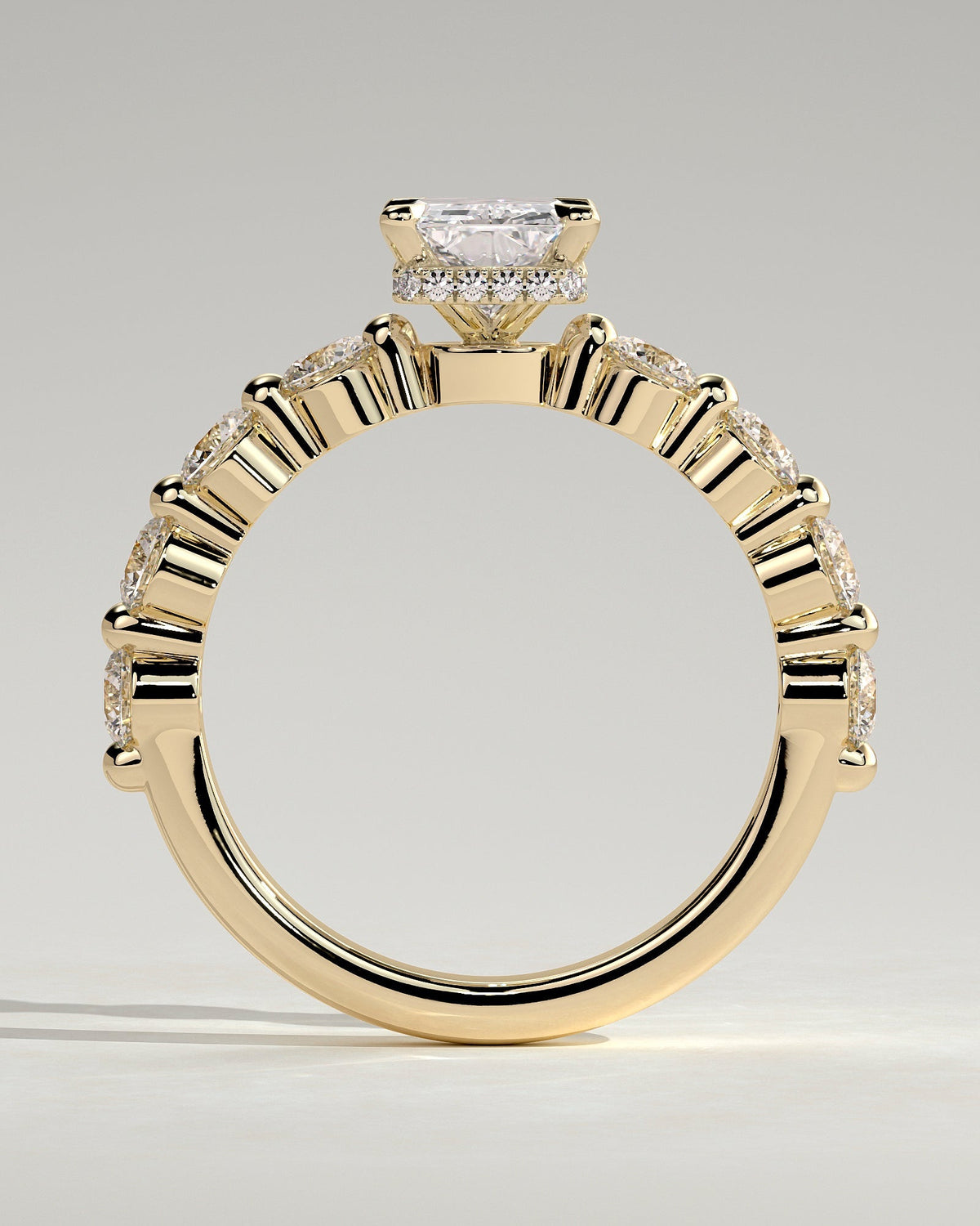 Radiant Hidden Halo and Pave Lab Grown Diamond Engagement Ring