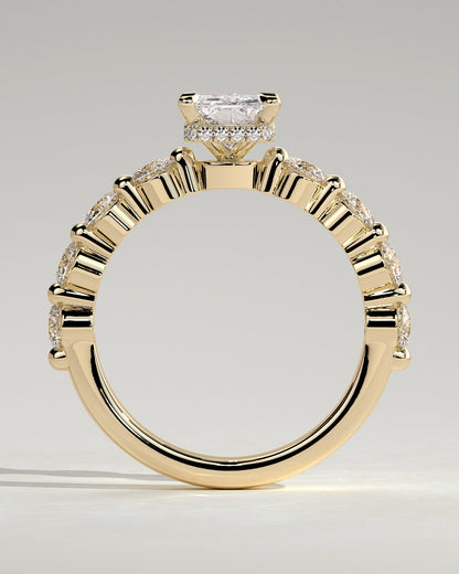 Radiant Hidden Halo and Pave Lab Grown Diamond Engagement Ring