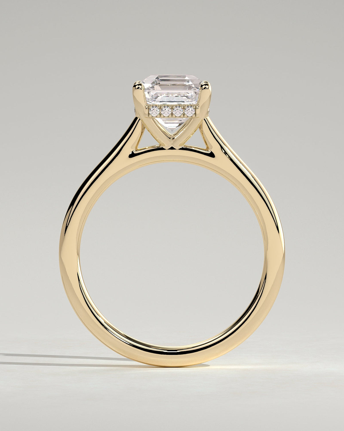 Asscher Hidden Halo & Cathedral Lab Grown Diamond Engagement Ring