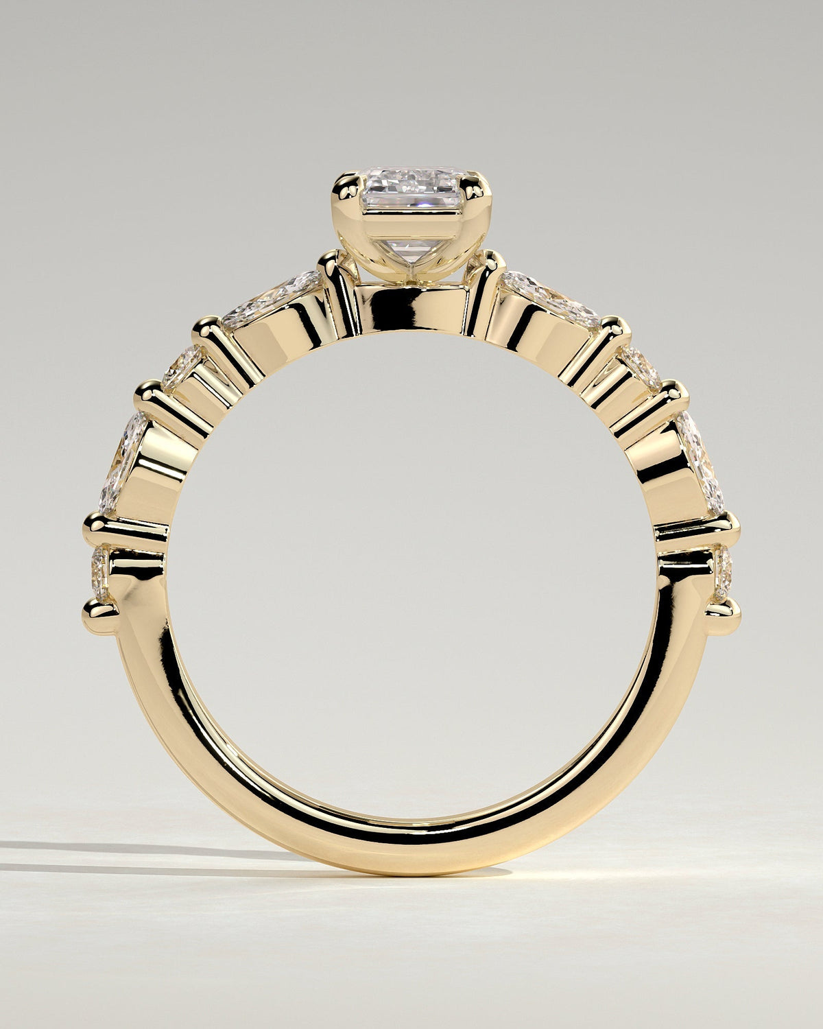 Emerald Alternating Pave Lab Grown Diamond Engagement Ring