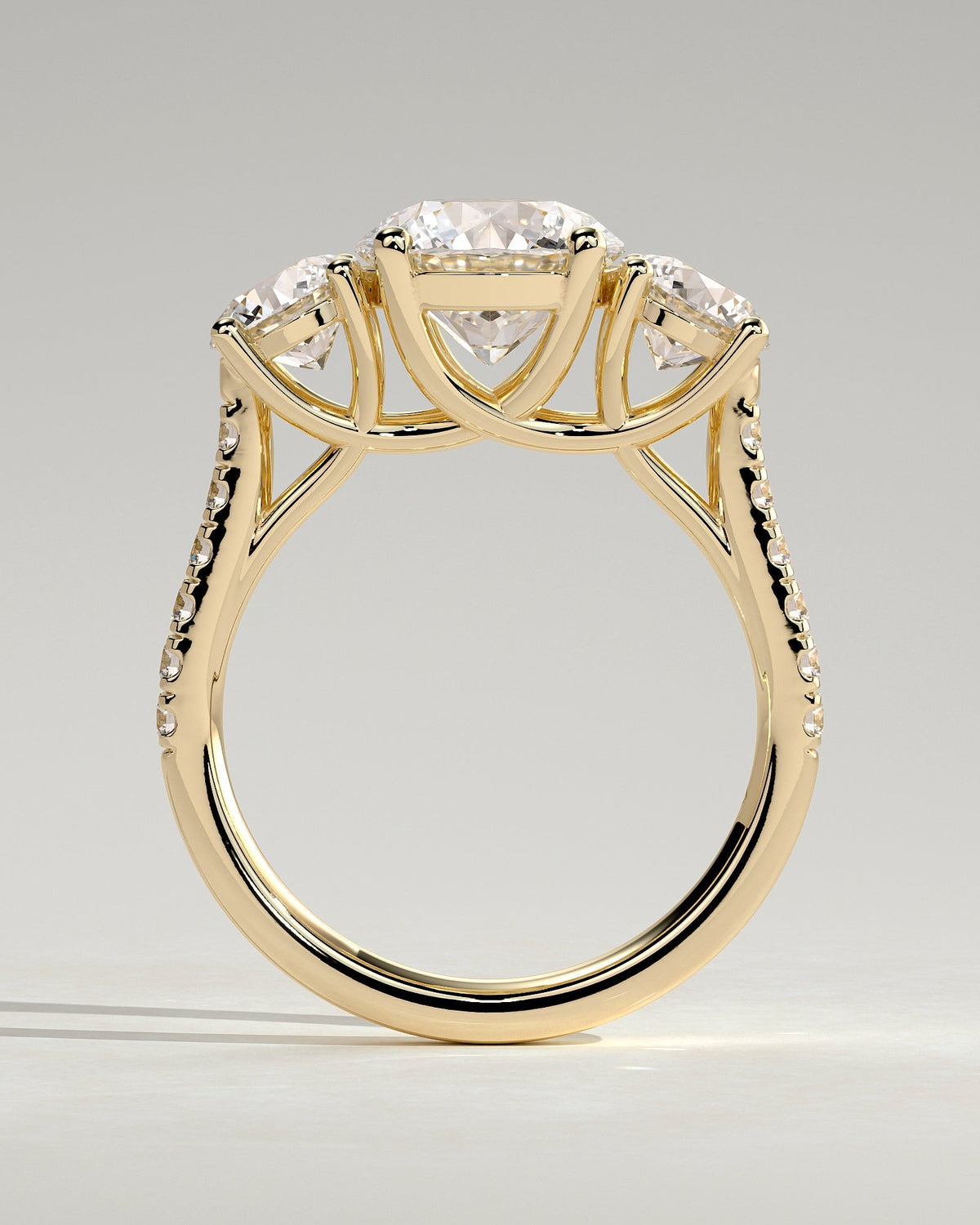 Round Three Stones and Pave Lab Grown Diamond Engagement Ring