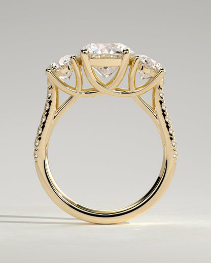 Round Three Stones and Pave Lab Grown Diamond Engagement Ring