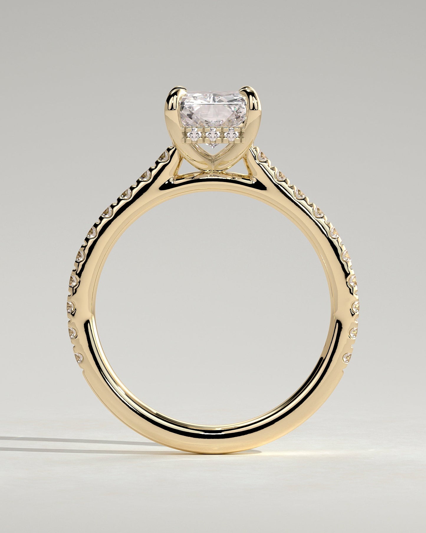 Radiant Hidden Halo and Pave Lab Grown Diamond Engagement Ring