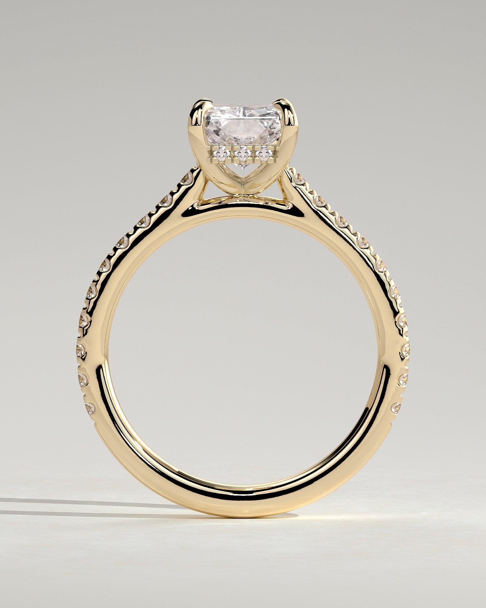 Radiant Hidden Halo and Pave Lab Grown Diamond Engagement Ring