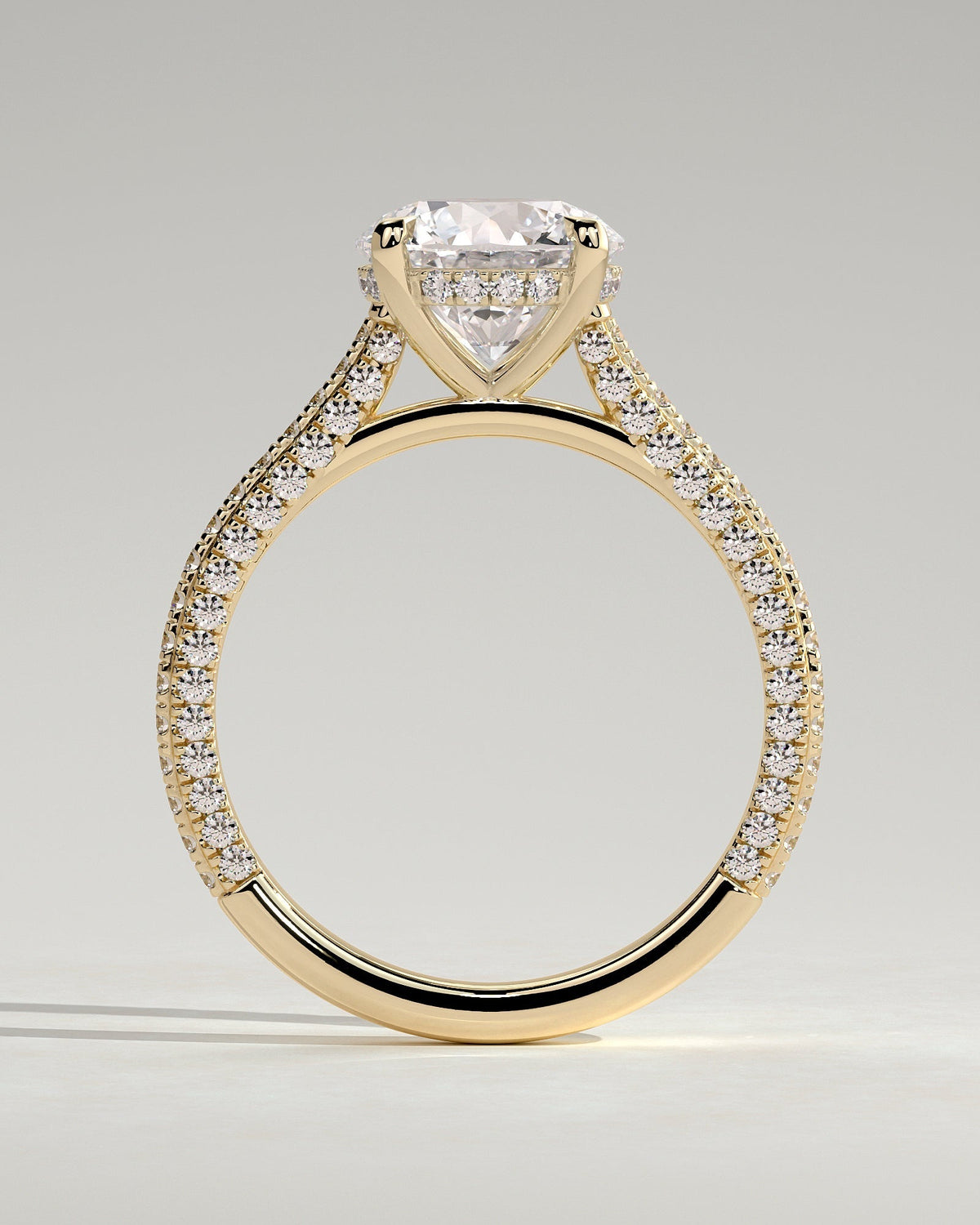 Round Hidden Halo and Pave & Cathedral Lab Grown Diamond Engagement Ring