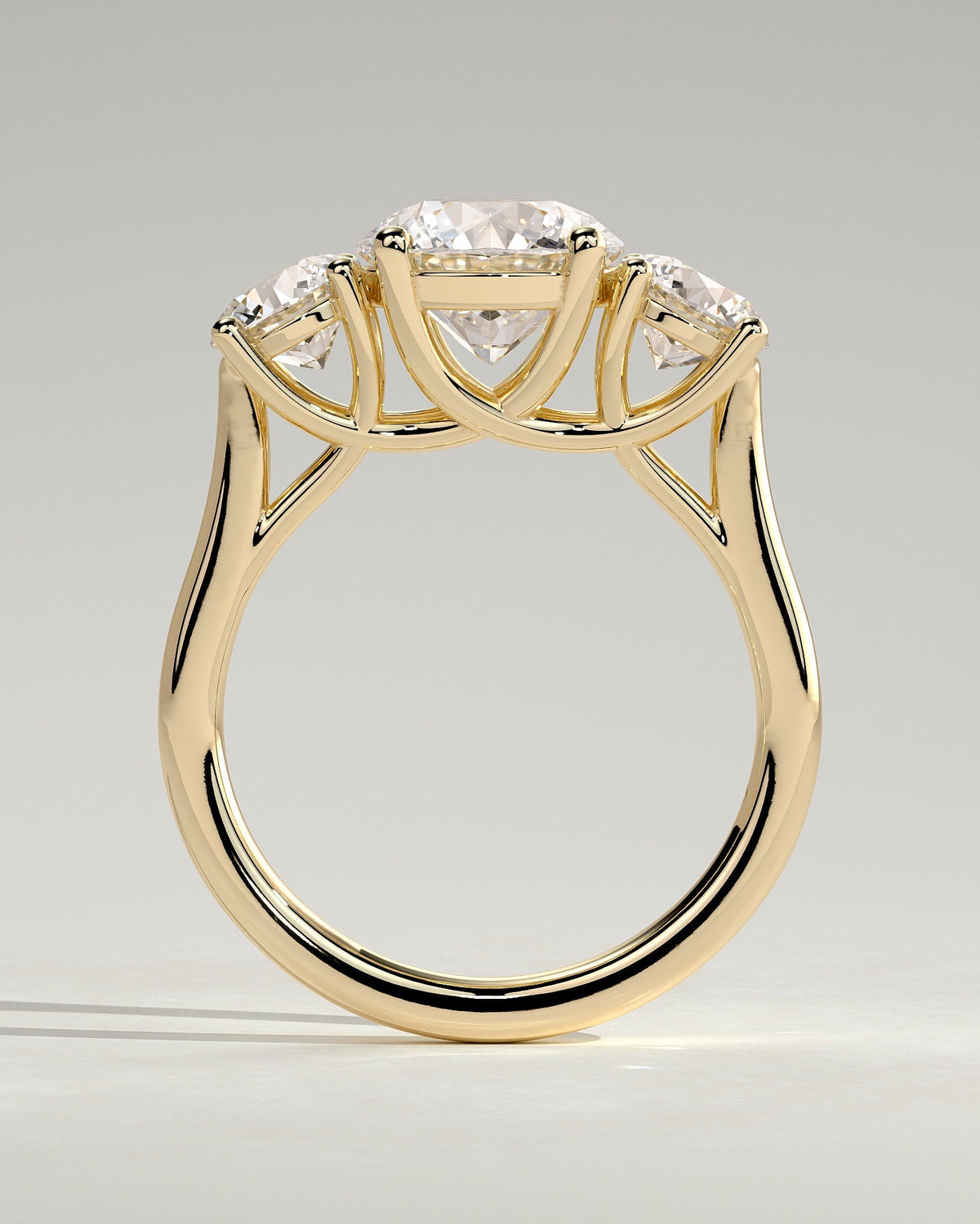 Round Three Stones With Trellis Gallery Lab Grown Diamond Engagement Ring