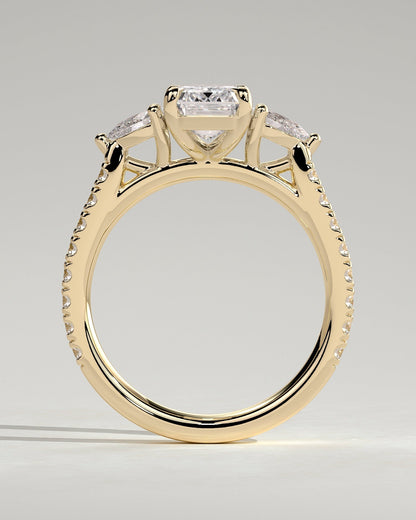 Emerald Three Stones and Pave Lab Grown Diamond Engagement Ring