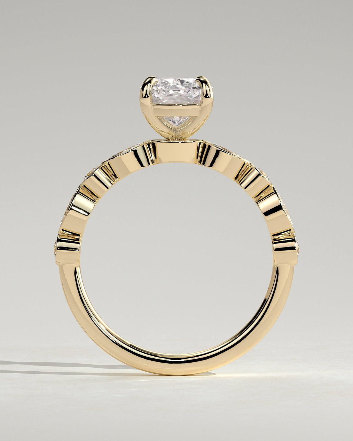 Elongated Cushion Bezel Pave Lab Grown Diamond Engagement Ring
