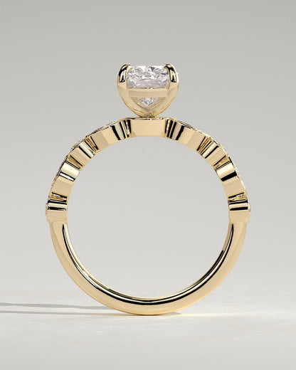 Elongated Cushion Bezel Pave Lab Grown Diamond Engagement Ring
