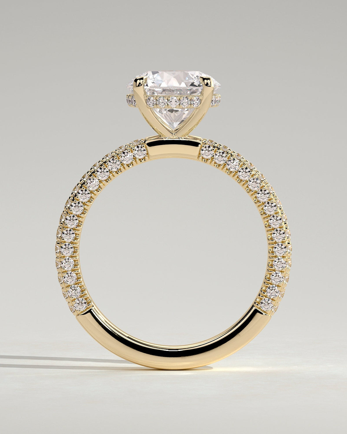 Round Hidden Halo and Triple Pave Lab Grown Diamond Engagement Ring