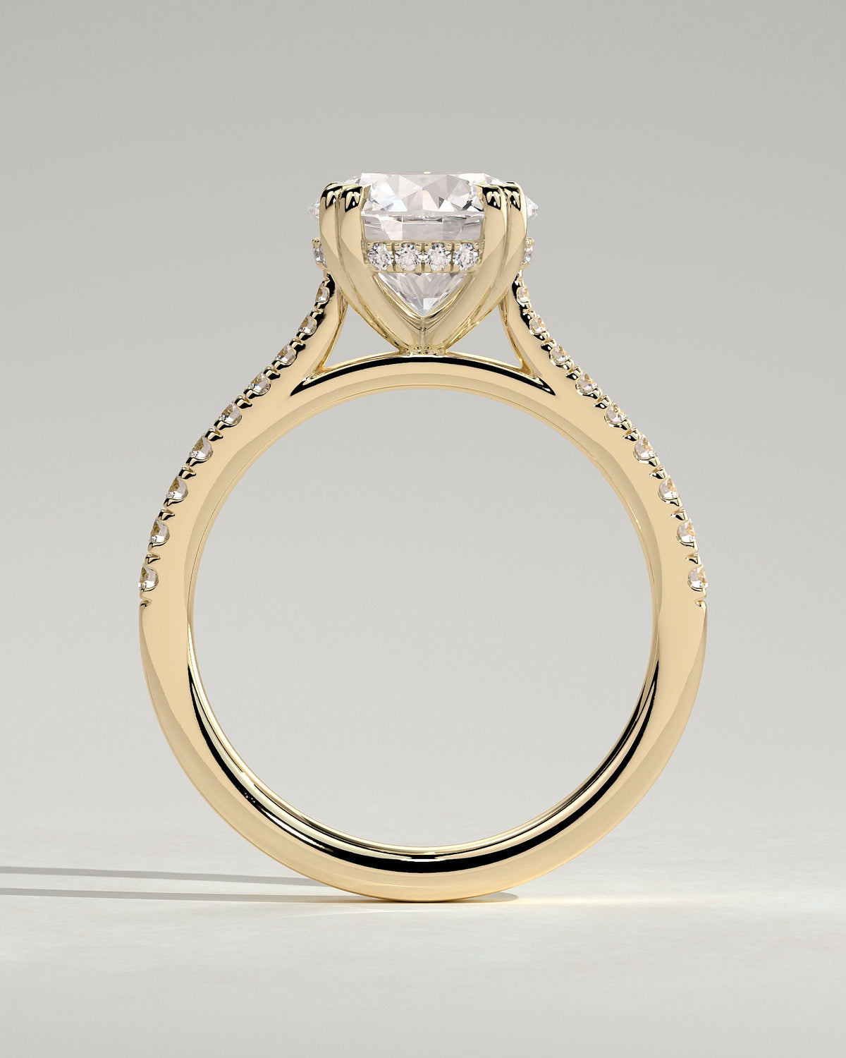Round Hidden Halo and Pave Lab Grown Diamond Engagement Ring
