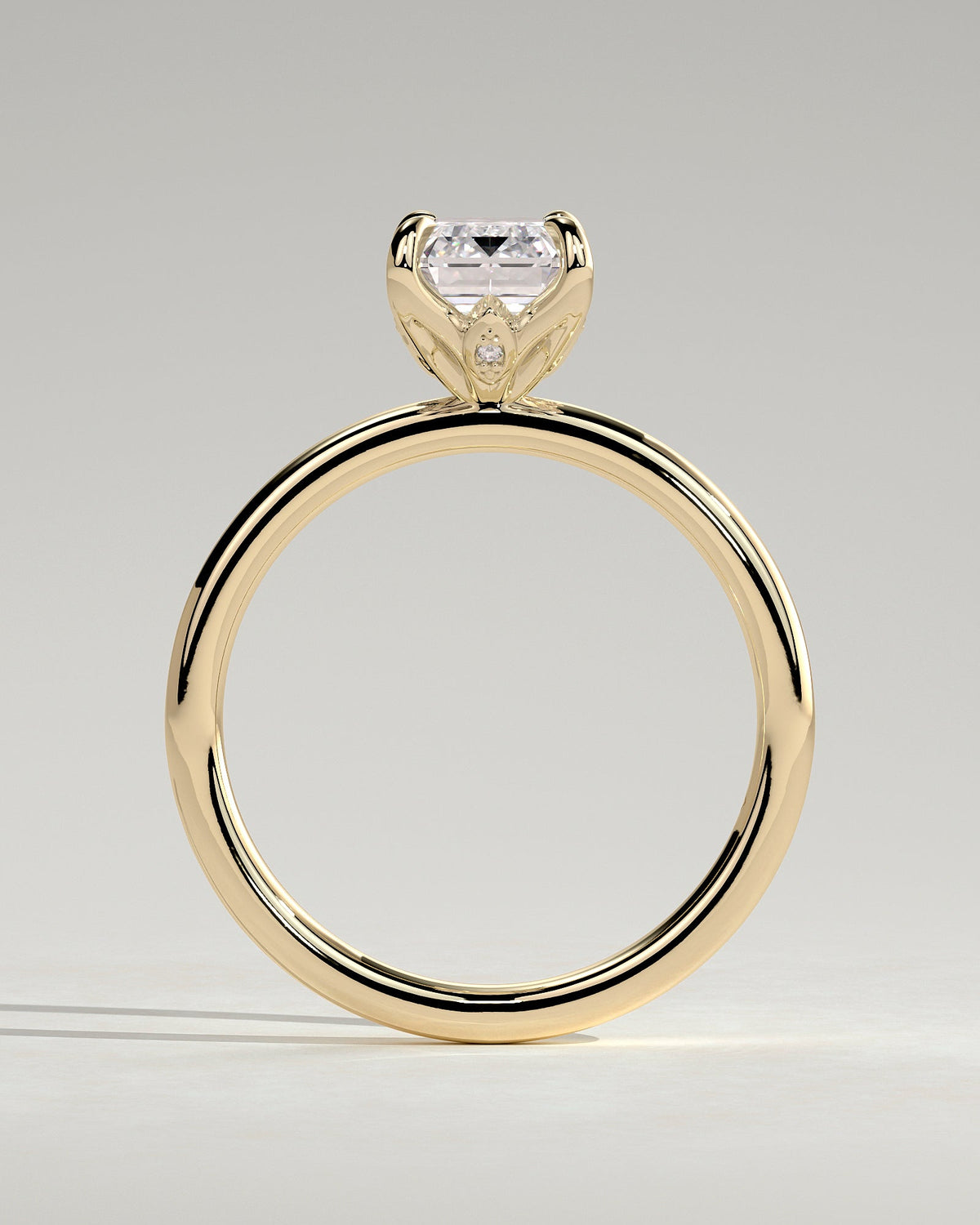 Emerald Solitaire With Tulip Prongs Lab Grown Diamond Engagement Ring