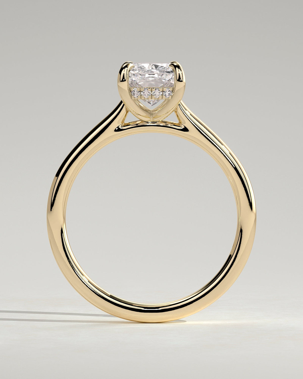Elongated Cushion Hidden Halo Lab Grown Diamond Engagement Ring