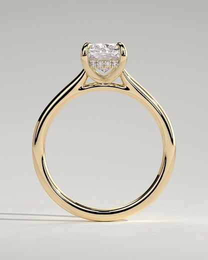 Elongated Cushion Hidden Halo Lab Grown Diamond Engagement Ring