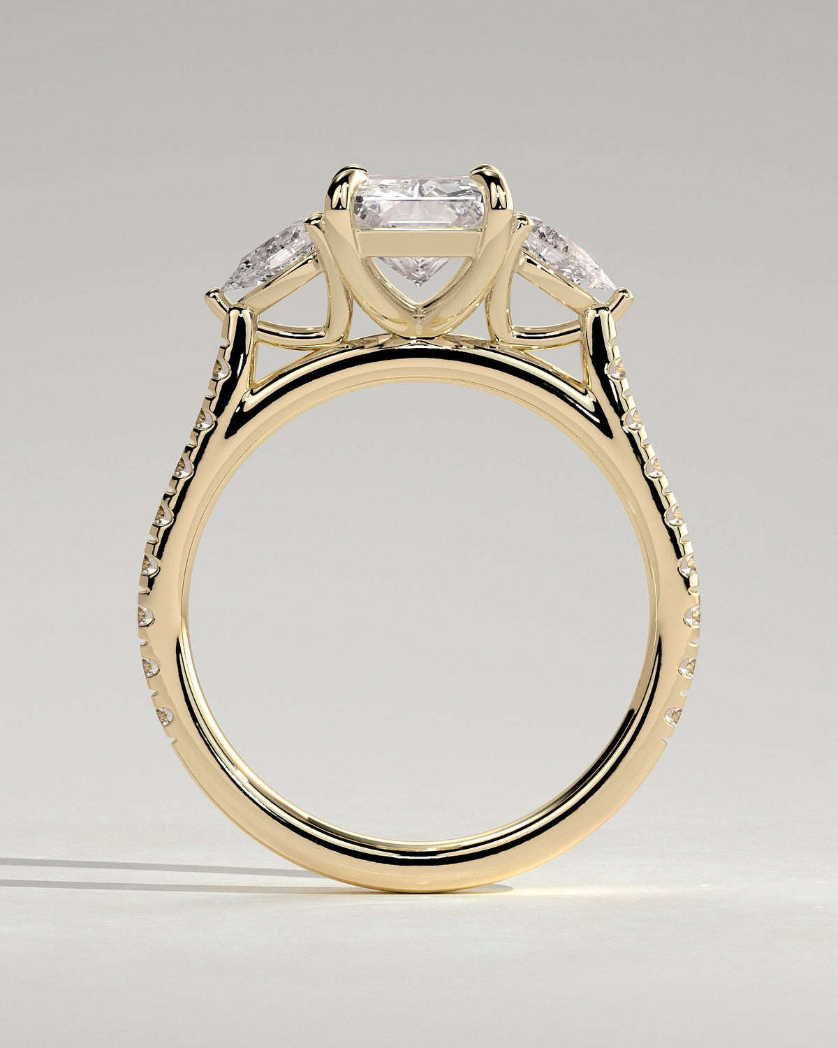 Radiant Pave and Three Stones Lab Grown Diamond Engagement Ring